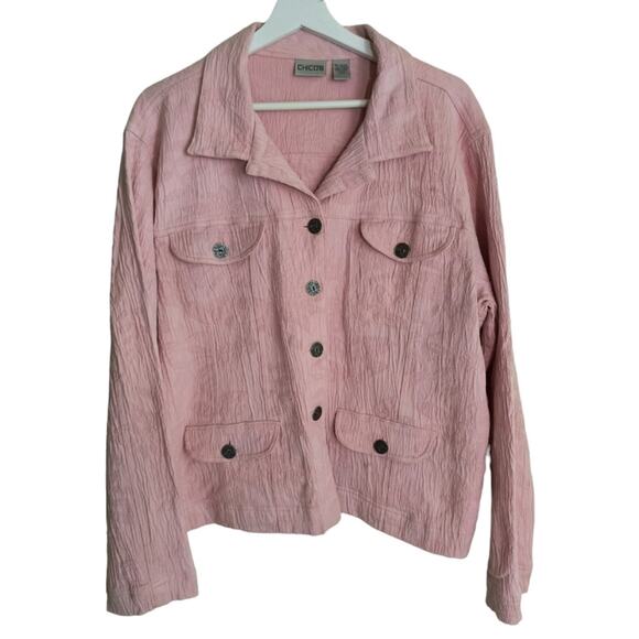 Chico's Blazer Women's Size 12 Pink Long sleeve Button Up Multi Pocket Crinkle - Picture 5 of 10